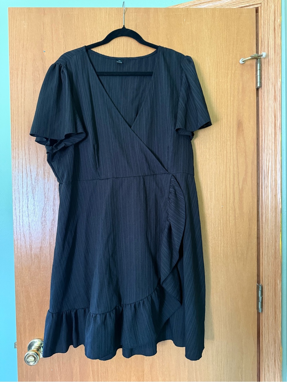 SHEIN Black Wrap Mini Dress with Ruffle Hem